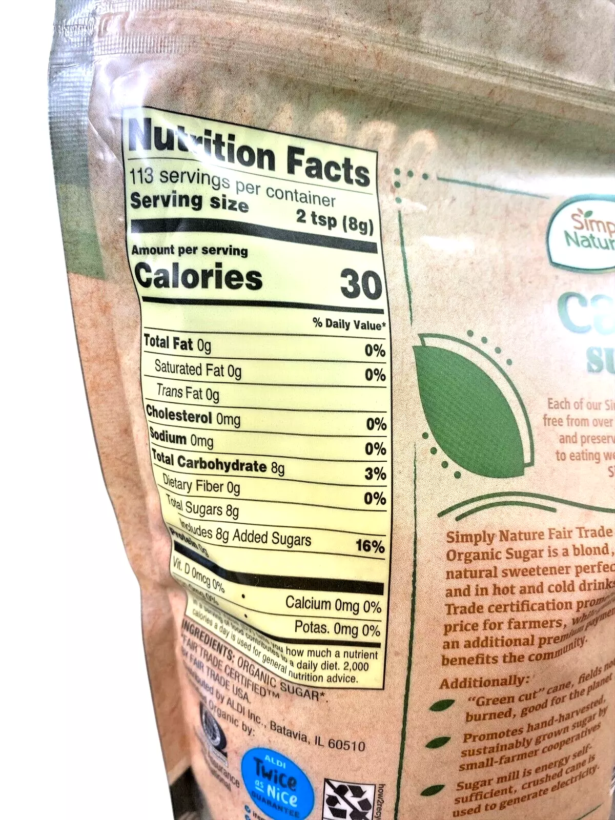 Organic Cane Sugar – 2 lb (32 oz) Pouch | Perfect for Baking, Beverages -Pack of 2