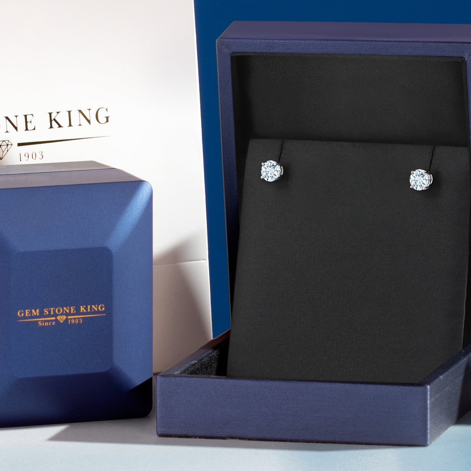 Gem Stone King 925 Sterling Silver Sky Blue Aquamarine Stud Earrings for Women | 0.50 Cttw | Gemstone March Birthstone | Round 4MM