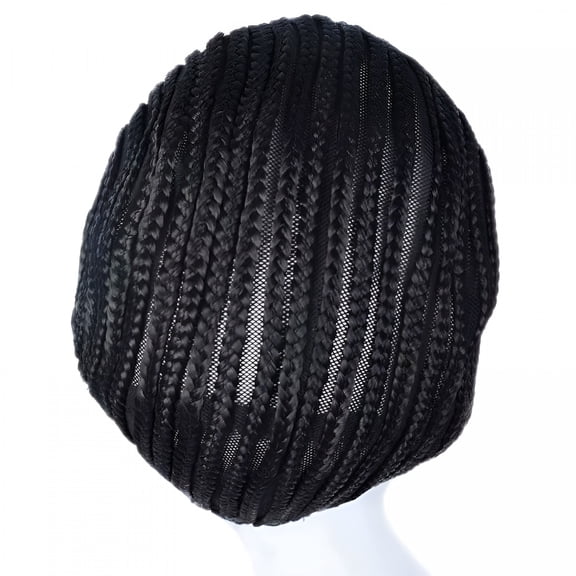 OQRKI Black Braided Cap for Wig Making, Cornrow Sew-In Hair Net Base, Medium Crochet Cap for Synthetic Weave and Braiding Extensions
