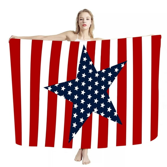 Luxurious USA Flag Printed Beach Towel - Oversized 40”x60” & 70”x140” Lightweight, Soft & Absorbent Pool Towel for Swimming, Summer, Picnics - Reversible Red White Blue Design