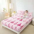 thumbnail image 4 of Manfei Cartoon Xmas Tree Twin Sheet Sets,Merry Christmas Twin Fitted Sheet,Pink Geometric Striped Flat Sheet For Girls Kids,Super Cozy Room Decor,3 Pieces, 4 of 7