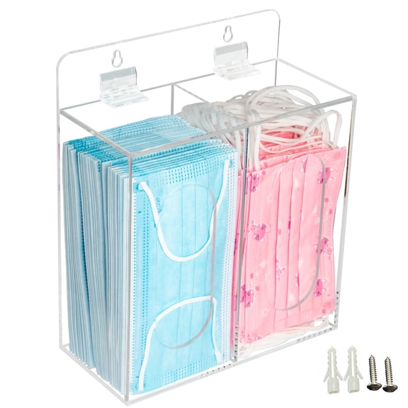 SEANADO Face Mask Dispenser Box Acrylic Gloves Holder Hygiene Station with Lid for Disposable Emesis Bag, Shoe Cover and Hairnet,Wall Mount Holes or Tabletop Holder (Clear)