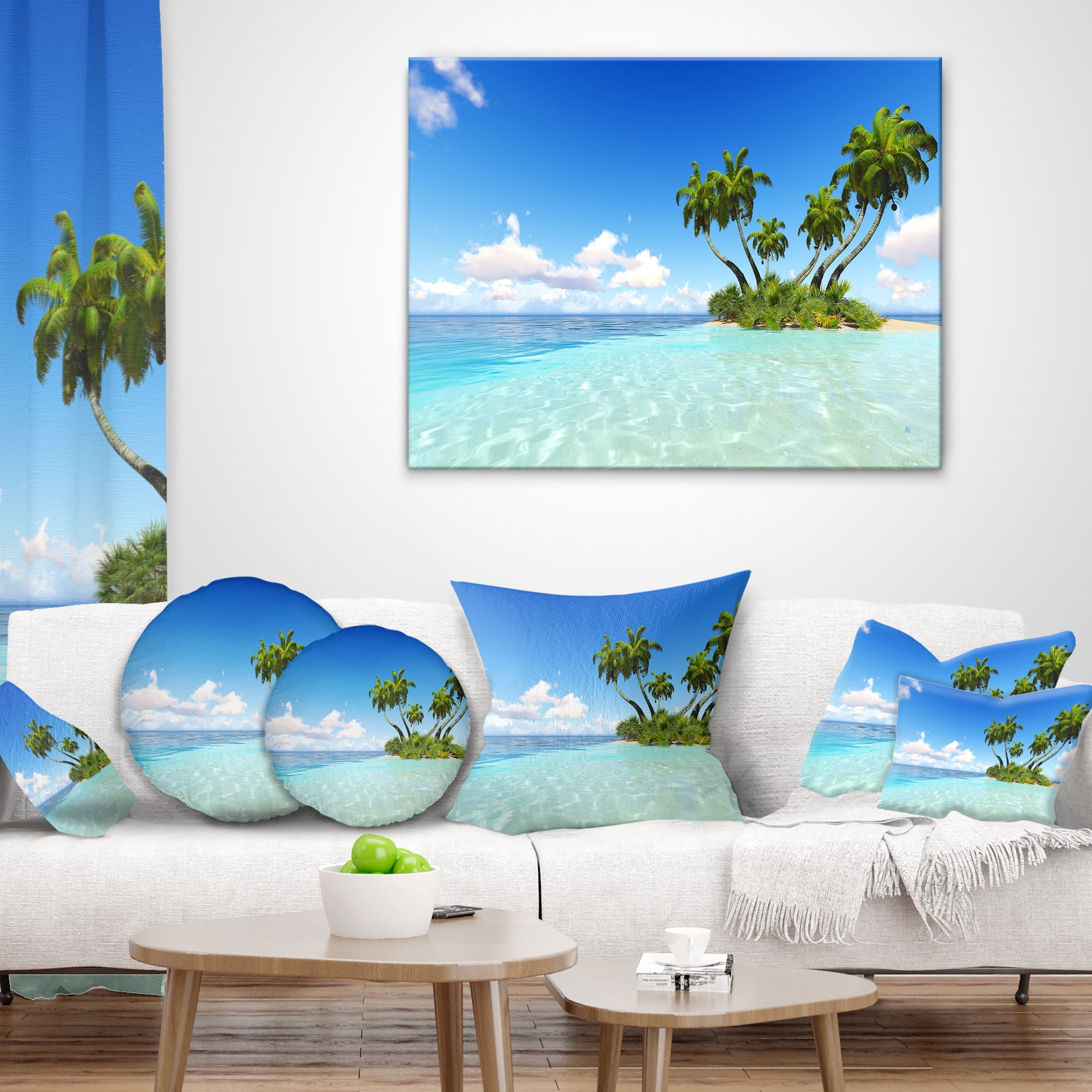 Designart Corals Island under Blue Sky - Seascape Throw Pillow - 12x20