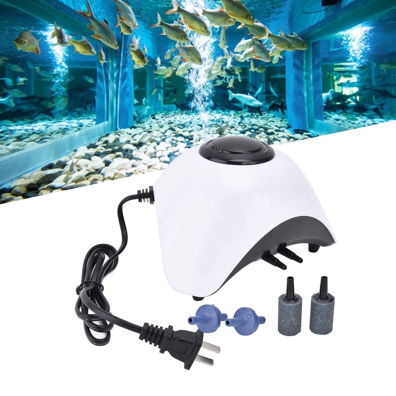 Yajisi Ultra-Quiet Aquarium Air Pump 10W Dual Outlet Oxygen Pump for Fish Tanks up to 1.5m / 4.9ft Depth, Household Portable Aerator with Air Stones and Tubing (7.5 x 4.5 inches / 19 x 11.5 cm)