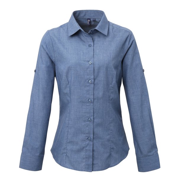 Premier - Camisa de popelín con manga larga para mujer (Vaquero azul)
