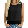 thumbnail image 2 of Womens Black Sleeveless Tank Top - Relaxed Fit, Elastic Hem, Breathable Crinkle Casual Summer Top,Size S, 2 of 9