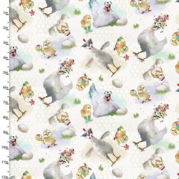 Welcome to the Funny Farm Hens Cotton Fabric