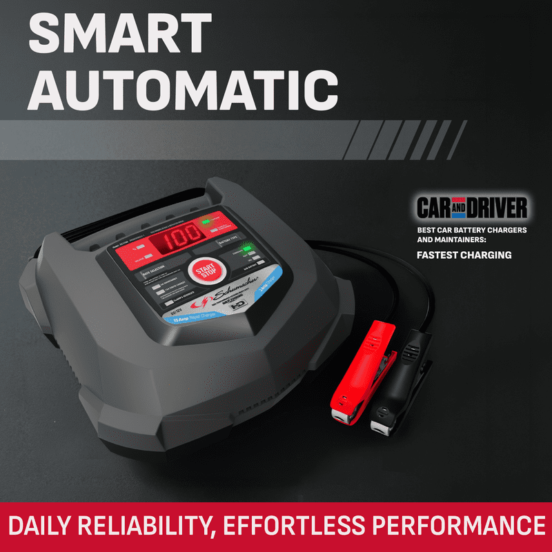 Schumacher Electric 15A Car Battery Charger and Maintainer, 4-in-1 Solution, For 6V/12V Sport, Automotive, and Marine Batteries, SC1280