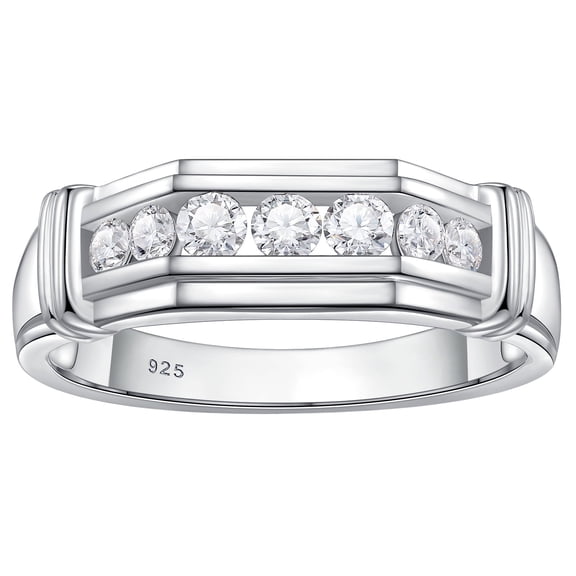 Siyoupin Mens Moissanite Wedding Ring 1ct 7 Round Cut 925 Sterling Silver Promise Engagement Band Size 9