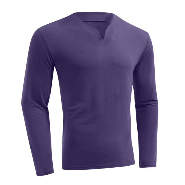 Birdeem Mens Fashion Casual Pullover Solid Color Splice Long Sleeve V-Neck Blouses