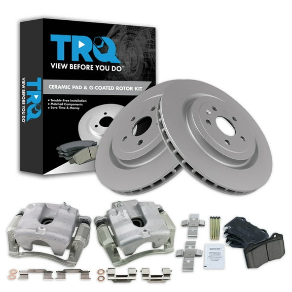 TRQ Rear Brake Pad & Rotor Kit Brake Caliper Brake Pads Brake Rotor Ceramic Vented Premium G-Coated Fits Select 2012-2015 Chevrolet Camaro