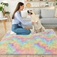 thumbnail image 2 of Small Fluffy Rainbow Colorful Area Rug for Girls Bedroom 3x5 Kawaii Tie Dye Rug Fuzzy Unicorn Throw Rug for Living Room Kids Nursery Baby Princess Room Living Room Home Decor Aesthetic Carpets, 2 of 14