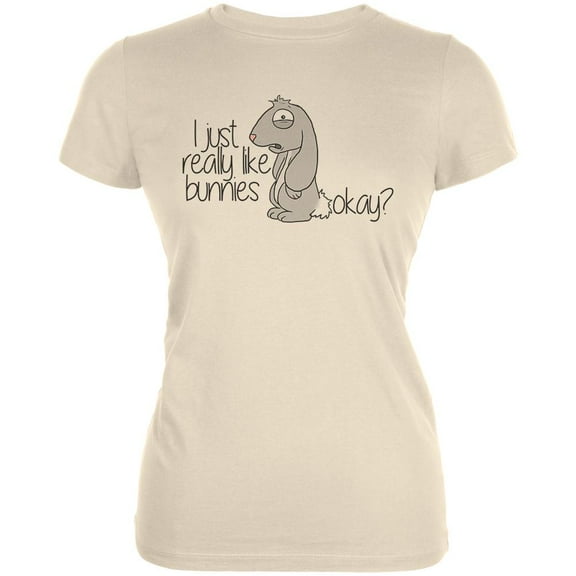 I Just Really Like Bunnies Okay? Juniors Soft T Shirt Soft Cream SM