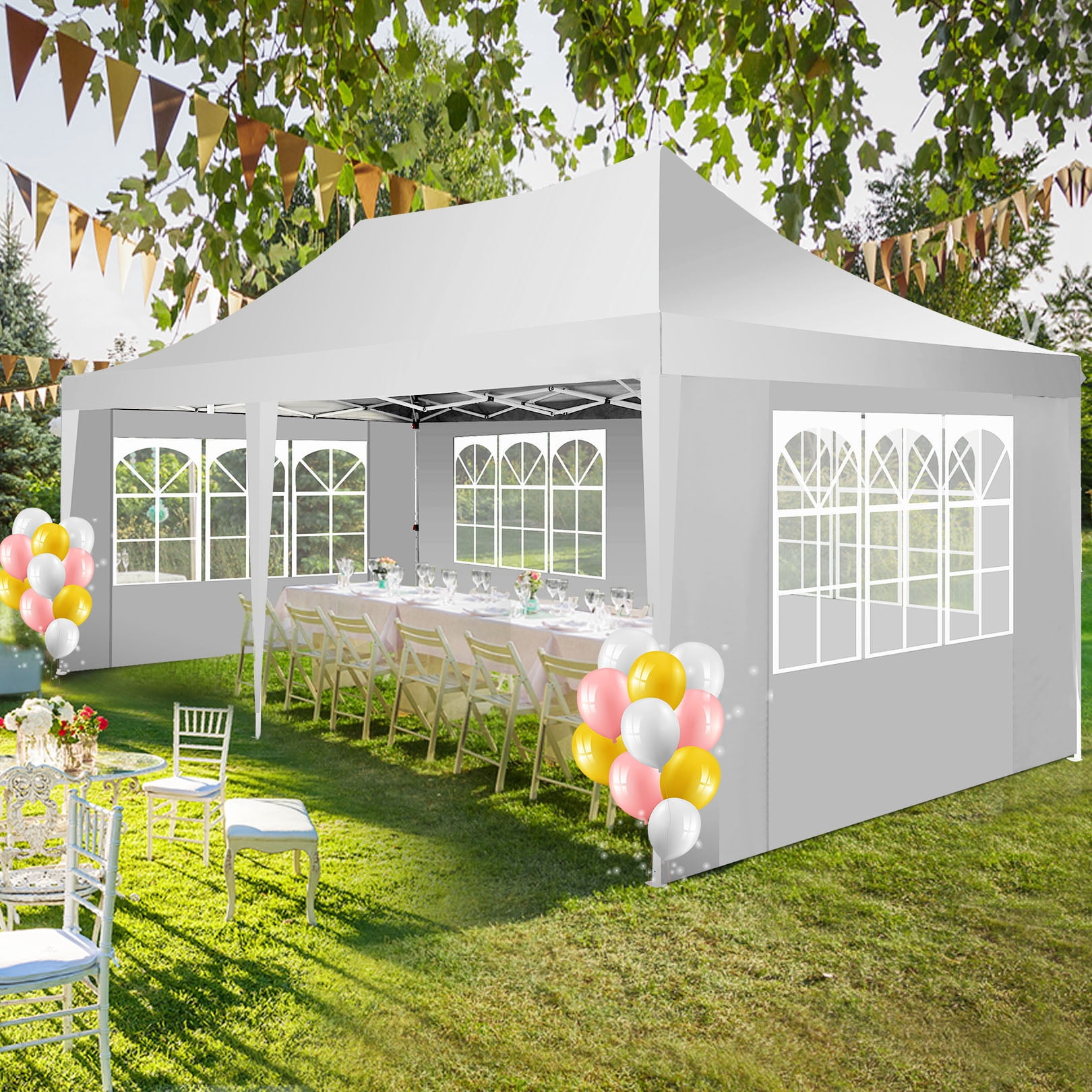 HOTEEL 10x20 Heavy Duty Canopy Tent with 4 Sidewalls,Pop up Canopy for Parties Wedding,Commercial Easy up Gazebo with Roller Bag,UV 50+,White