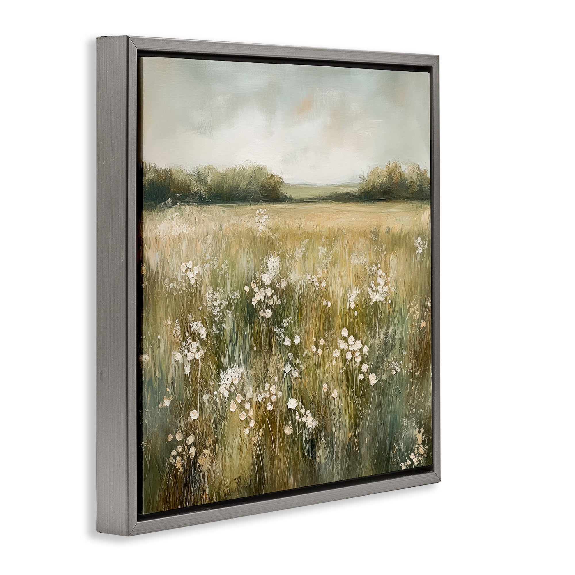 Stupell Industries Neutral Field Of Flowers Gray Framed Floater Canvas Wall Art design by Petal Prints Design, 25 x 25