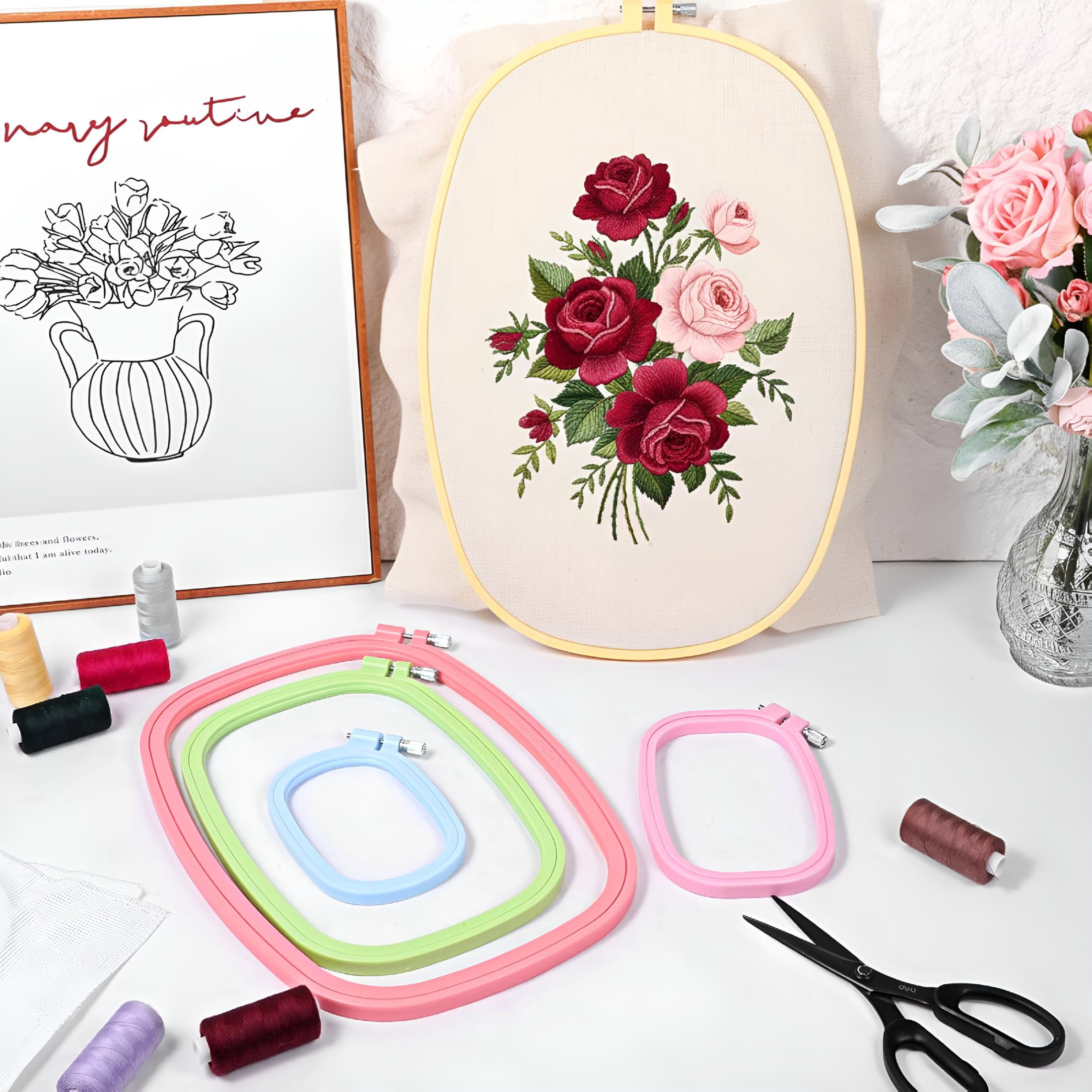 TUWAFE 2026 New 5 Pack 5 Size Rectangle Embroidery Hoop,Abs Plastic Embroidery Hoops Reusable Cross Stitch Hoops Punch Needle Frame Embroiderys Supplies for Sewing,Needlework,Diy Embroiderys Projects