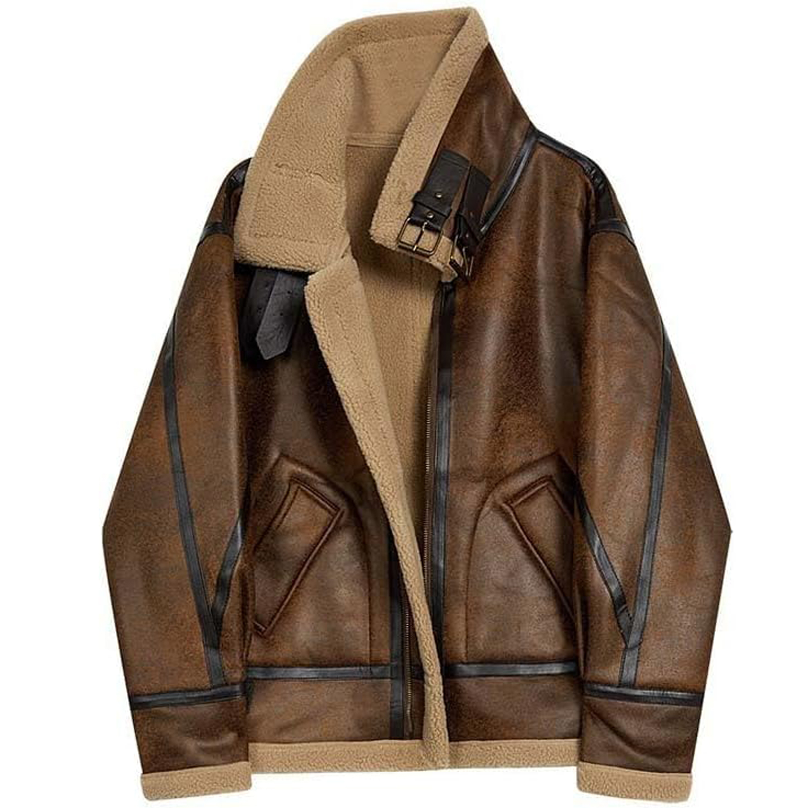 NANAIQ Leather Jackets For Women Women's Bomber Jacket Womens Fall Clothes Zip Up Faux Leather Coat Fur-Collar Warm for Winter Christmas, Camel, L
