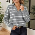 thumbnail image 2 of Arlun Polo Neck Fashion Striped Knit Sweatshirts for Womens Casual Long Sleeve V Neck Loose Fit Sweater Soft Comfortable Warm Slim Fall Knitted Pullover Tops Grey XXL, 2 of 5