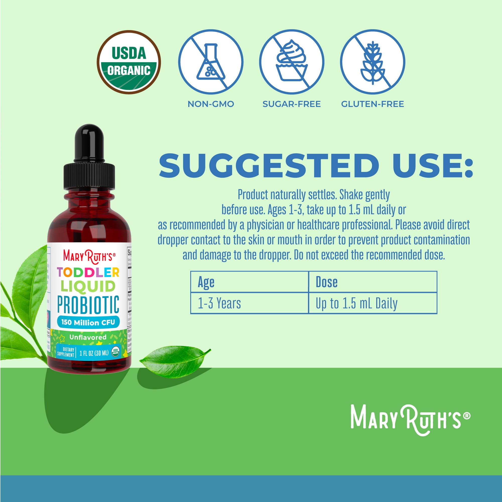 MaryRuth's Toddler Probiotic Liquid Drops 150 Million CFU Dairy-Free Vegan 1 Count 1 fl oz