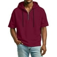 thumbnail image 5 of CCRFTGI Mens Hoodies Short Sleeve Big and Tall Solid Hooded T-Shirts Quater Zipper Drawstring Summer T Shirts Stylish Gym Workout Tee Tops Wine XXL, 5 of 8