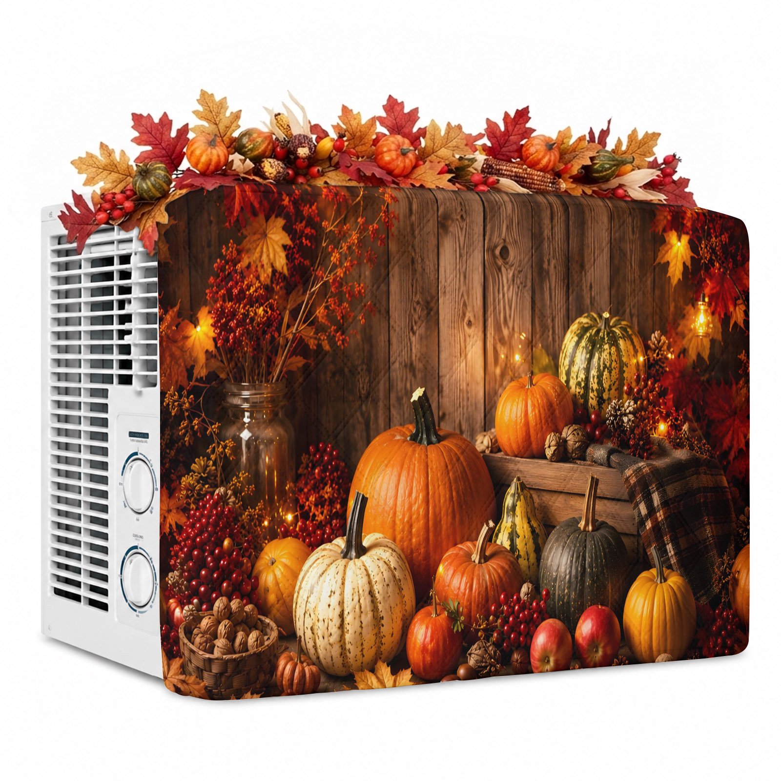 Autumn Harvest Indoor Air Conditioner Covers Double Insulation AC Unit Cover with Drawstring Thanksgiving Pumpkins Maple Leaves Waterproof Window Air Conditioner Covers for Inside 28 x20 x3.5