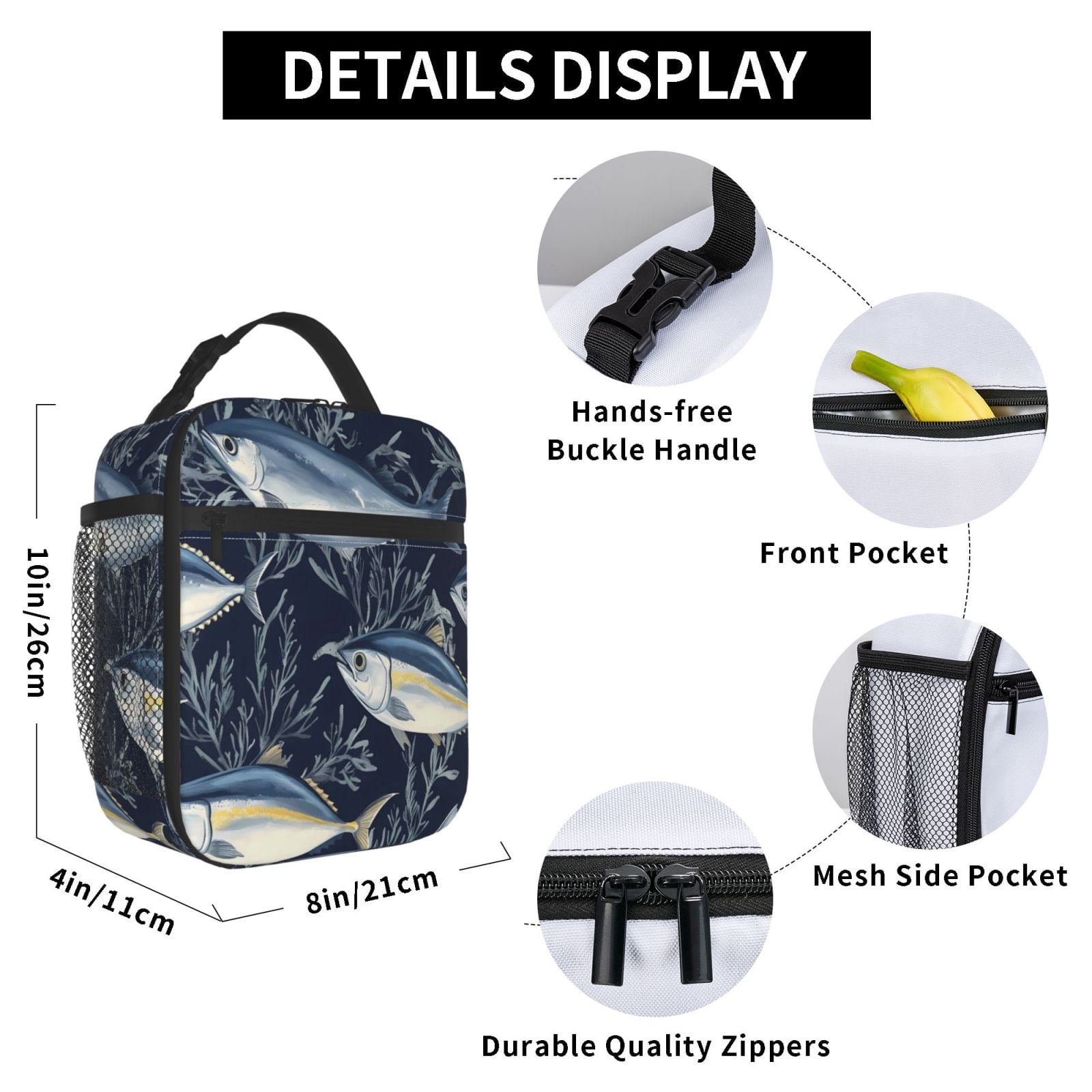 Lunch Bag For Women Men Insulated Portable Lunch Box Bento Box Office Picnic Travel Cooler Bag Fish (33)