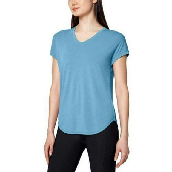 Mondetta Women’s Soft Moisture Wicking Dropped Shoulder V-neck T-Shirt, Blue, X-Small
