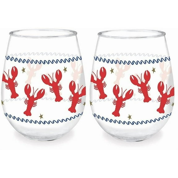Cape Shore Beach and New England Coast 15oz Wine Tumblers - Set of Two Lobster