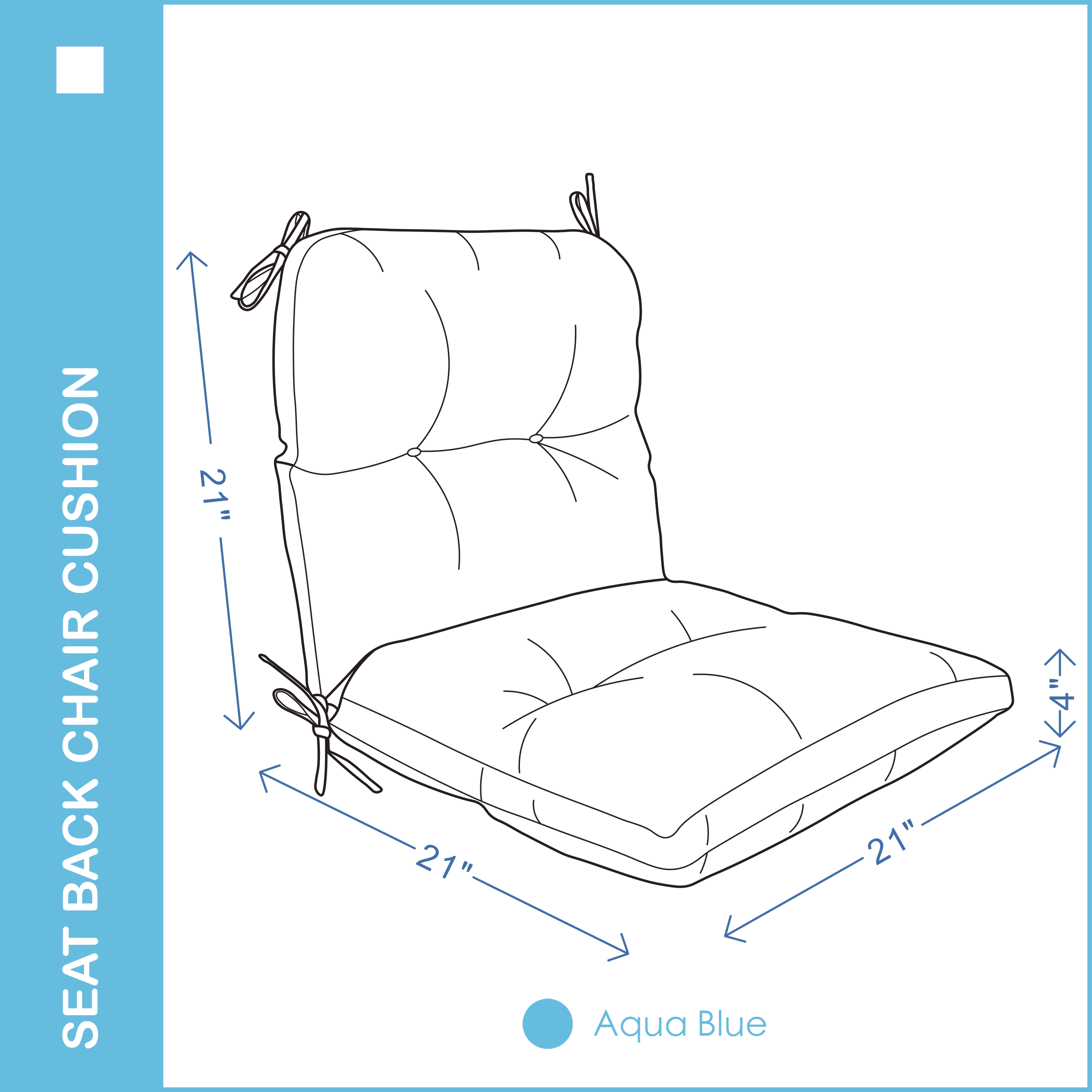 YOOZEKU Outdoor Indoor Seat Back Chair Cushion,Waterproof Tufted Patio Chair Cushion with Ties for Lawn Outdoor Furniture,Adirondack,Rocking Chair, Aqua Blue