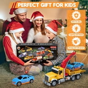Huge Wave Kids Tow Truck Toys, 15 Large Toddler Car Toys, Transport Truck Crane with Roadster, Lights and Sounds, Birthday Gifts for Boys 3-6 Years