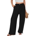 thumbnail image 5 of YIFUNIN Women's Summer Cotton Linen Wide Leg Pants with Button Detail & Elastic Waist, Loose Palazzo Casual Trousers with Pockets,Black XL, 5 of 5