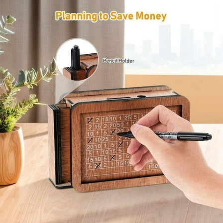 Wooden Money Box with Cash Vault Design, Piggy Bank, Savings Box, C