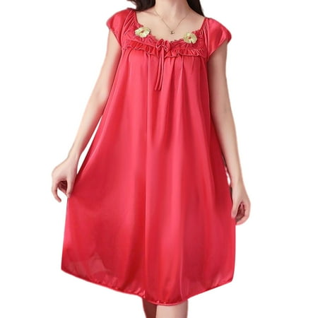 

Girl s Nightgown for Summer Short Sleeve Lace Floral Embroidery Pajama Dress Red One Size