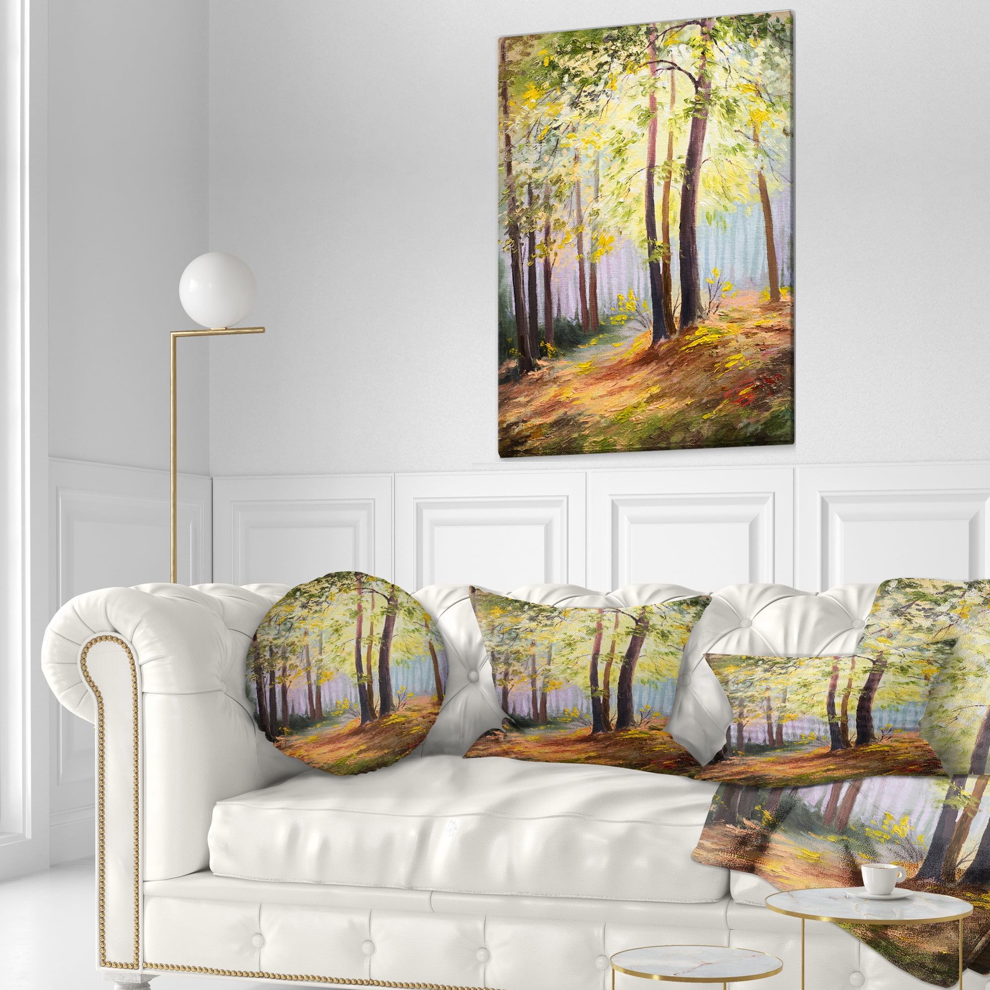 Designart Spring Forest with Sunlight - Landscape Printed Throw Pillow - 12x20