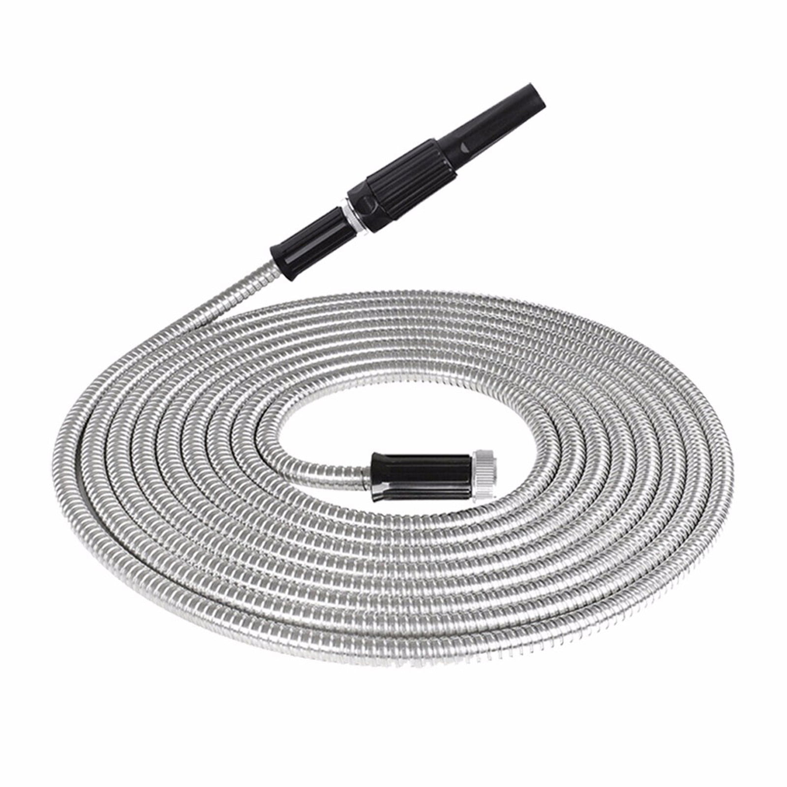 25/50/75/100ft Stainless Steel Flexible Metal Garden Water Hose Pipe+Nozzle Kit 
