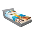 thumbnail image 2 of Ambesonne Cartoon Fitted Sheet & Pillow Sham Set, Seascape Summer Beach, Twinxl, Blue Orange Purple, 2 of 2