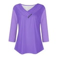 thumbnail image 5 of Scyoekwg Women Tops Dressy Casual Fall Shirts Loose Comfy Clothes for Women Pullover Tops V-Neck Button Basic Tops Solid Color Long Sleeve Trendy Womens Clothes(Purple,L), 5 of 6