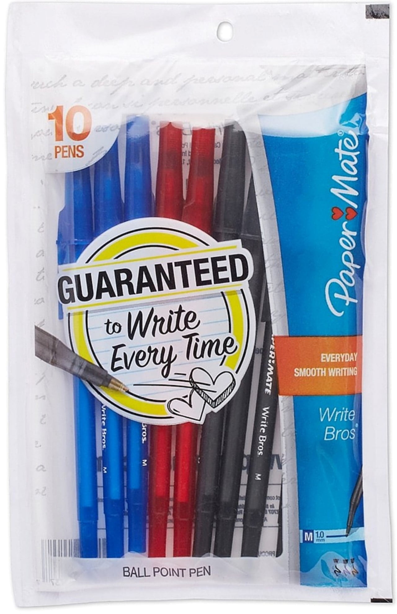 Papermate 10 Pack 'Write Bros' Smooth Writing Ball Point Pens In Black Or Blue 