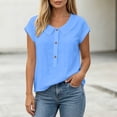 thumbnail image 2 of VBVC Women's Peter Pan Collar Cotton Linen Blouses , Ladies' Cap Sleeve Half Button Shirts , Casual Summer Tops For Women,Blue,S-2XL, 2 of 8
