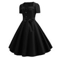 thumbnail image 5 of Sinpiling Cocktail Dresses for Women Elegant Short Sleeve Button Square Neck Bowknot High Waisted Slim Fit High Waisted Formal Solid Evening Party Midi Dress Christmas Gifts, 5 of 6