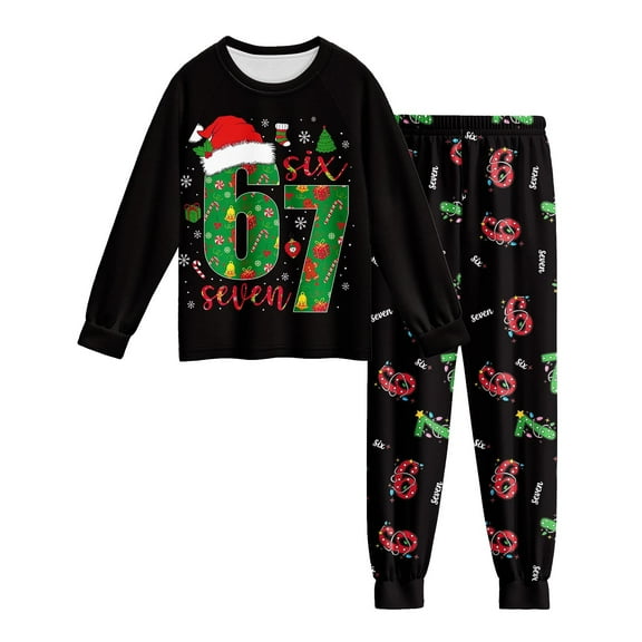 67 Meme Christmas Pajama Set of 2 Long Sleeve Casual Pyjama Homewear Son and Daughter