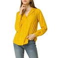 thumbnail image 5 of DARING DIVA Women's Notched Lapel V Neck Heart Polka Dots Shirt XL Yellow, 5 of 7