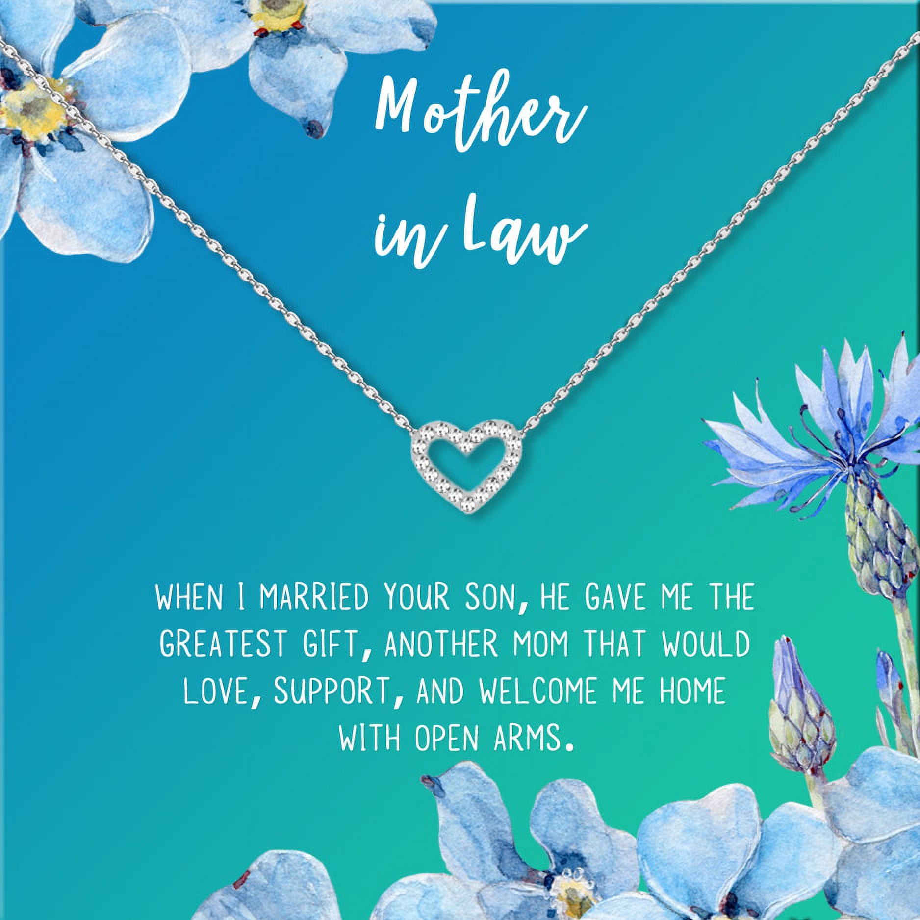 Anavia Mother in Law Gift, Mother of the Groom Gift, Jewelry and Card Gift for Mother in Law, Mother's Day Gift, Necklace and Card Gift [Silver Heart,Blue-Green Gradient]