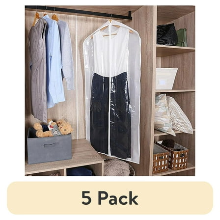 (5 pack) Mainstays Suit and Dress Hanging Bag, Arctic White / Non-Woven