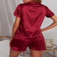 thumbnail image 3 of Pyjama en Satin Soyeux pour Femmes, Manches Courtes, Boutonné, Ensemble de Détente, Tenue de Nuit, 2 Pcs, 3 of 4