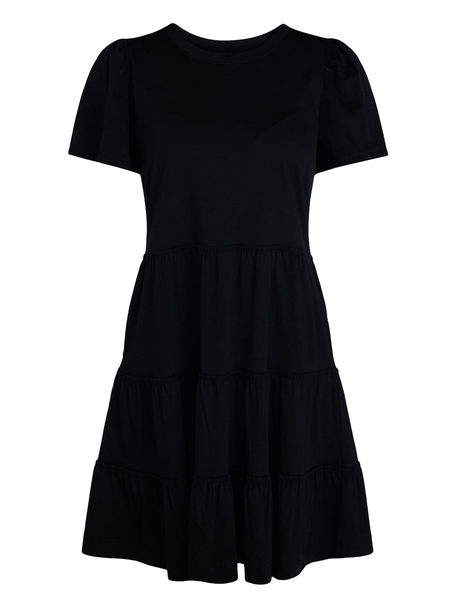 Time and Tru Women's and Women’s Plus Cotton Swing Dress with Short Sleeves, Sizes XS-4X