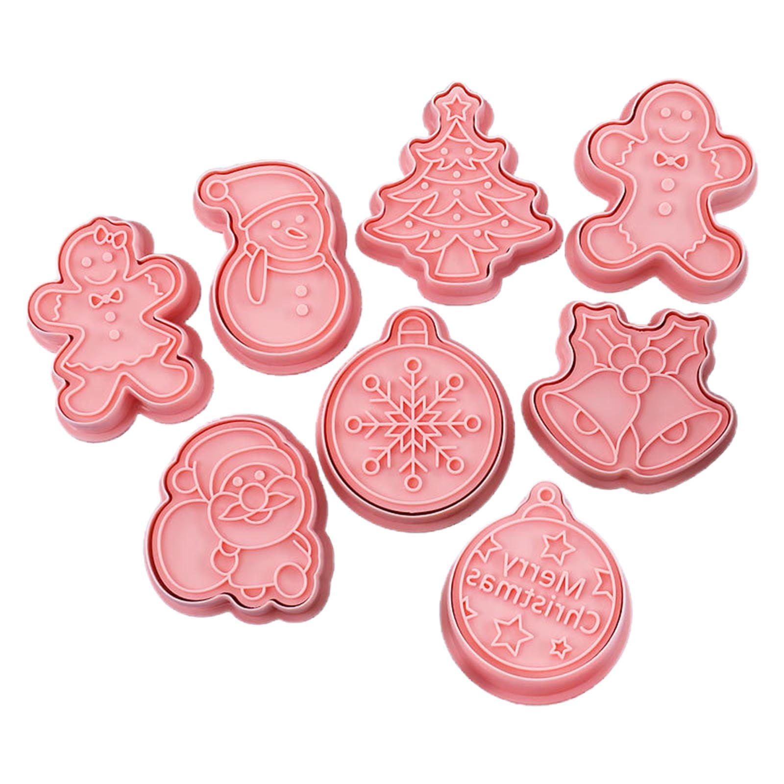 8pcs/set Christmas Cookie Cutters 3D Plastic Biscuit Mold Cookie Stamp