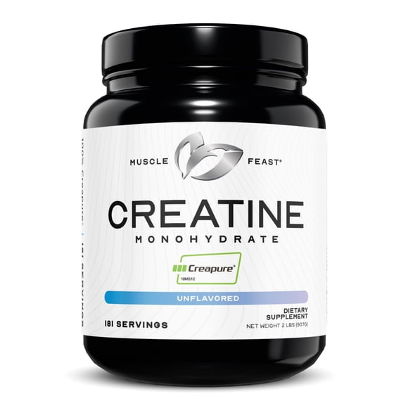 Creatina monohidrato en polvo Muscle Feast Creapure, vegana, cetogénica y sin gluten, ganadora de masa muscular, suplemento de recuperación muscular y creatina de confianza para el crecimiento muscula