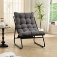 thumbnail image 3 of Patio Outdoor Lounge Chair with Ottoman, Comfy Sling Recliner Chair with Puffy Cushion and Foot Stool, Ideal for Living Room, Bedroom, Reading Room, Black frame with grey cushion, 3 of 13