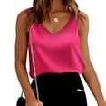 thumbnail image 2 of Holzkary Women 2025 Satin Tank Tops Dressy V Neck Camisole Blouse Casual Sleeveless Cami Summer Tanks Shirt Silk Satin Solid Sleeveless Camisole Blouses Summer Basic Work Shirt Hot Pink Xl, 2 of 8